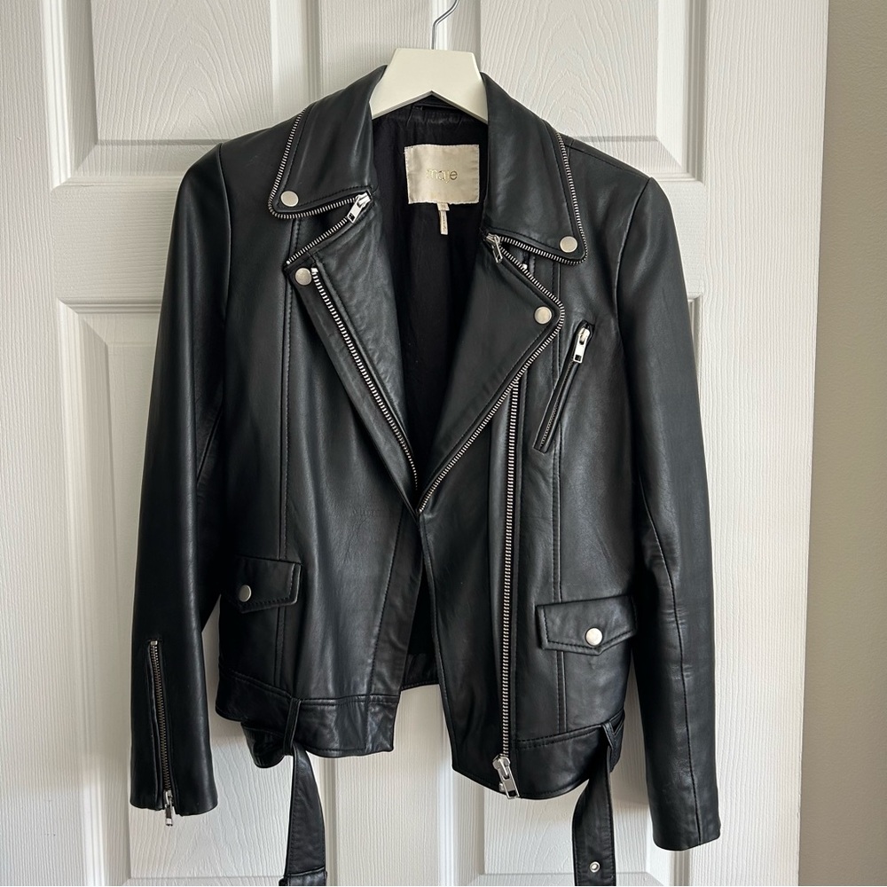 Maje Black Leather Moto Jacket